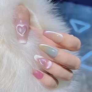Elegant Multicolor Press on Nails  Set Heart Valentines Medium Size New